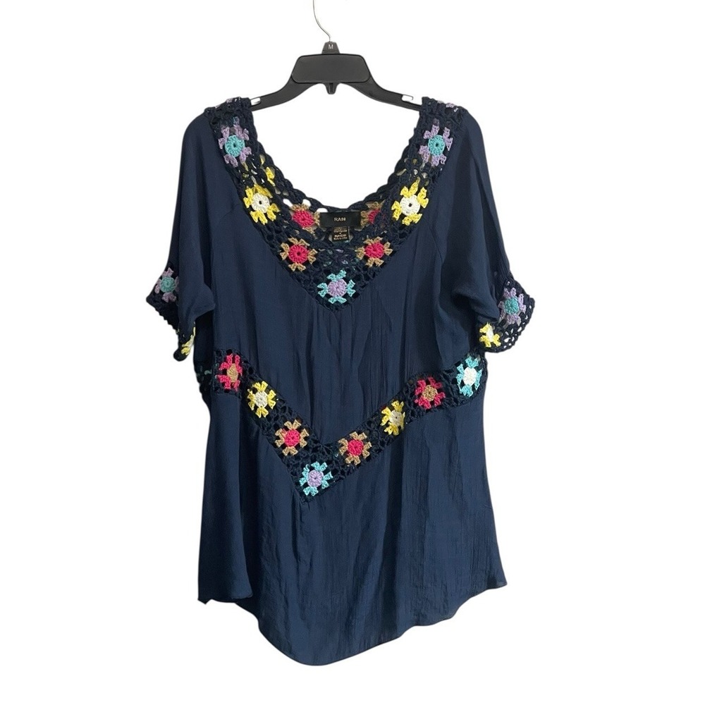 Rain Tunic Top Med Crochet Granny Squares Sheer Boho Flowy Colorful